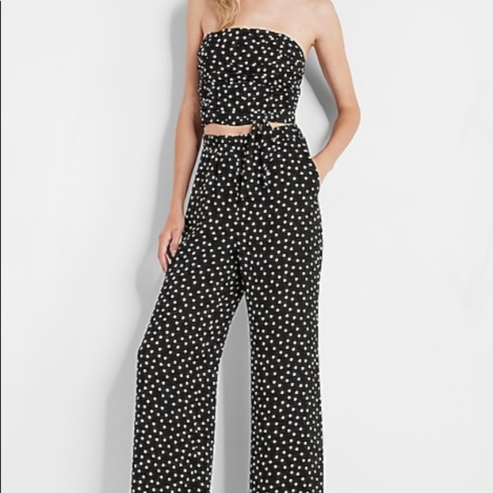 Polka Dot Ruched Tie Waist Tube Top